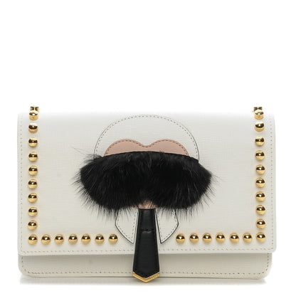 Fendi Vitello Elite Mink Fur Studded Karlito Tube Wallet on Chain White 7 of 7