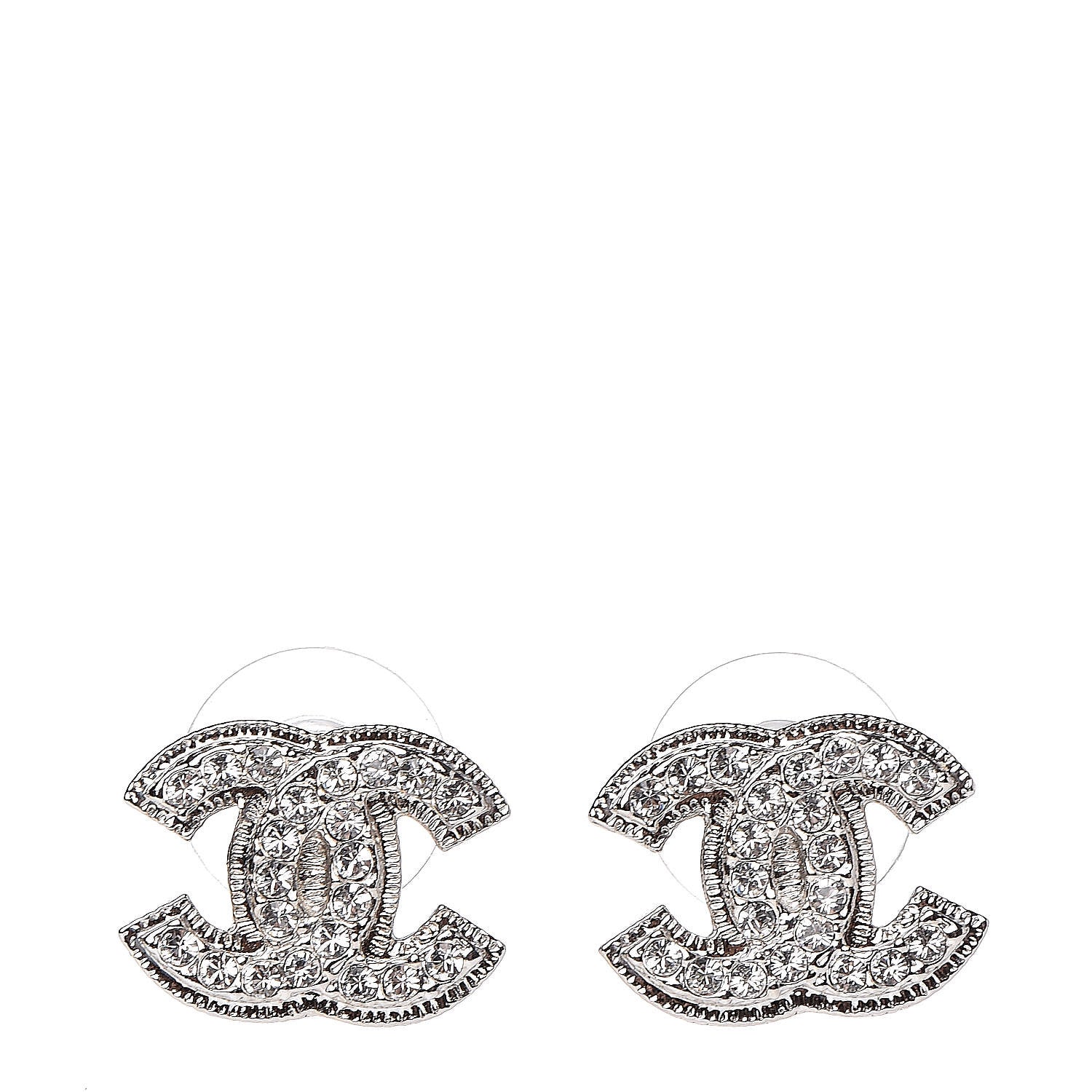 Chanel Crystal CC Earrings Silver 1 of 5
