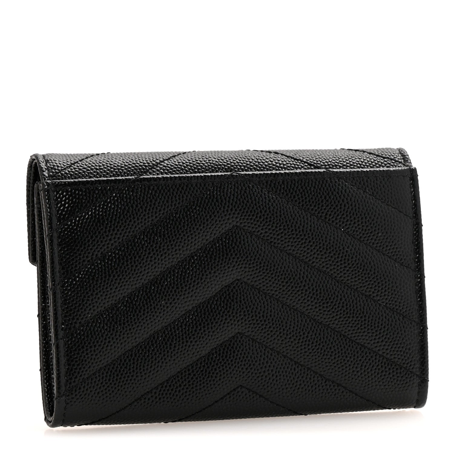 Saint Laurent Grain De Poudre Matelasse Chevron Small Monochrome Monogram Envelope Wallet Black Black 3 of 10