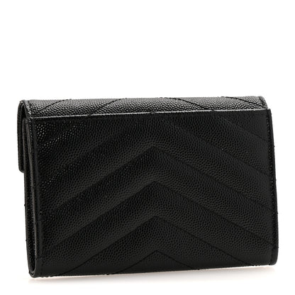 Saint Laurent Grain De Poudre Matelasse Chevron Small Monochrome Monogram Envelope Wallet Black Black 3 of 10