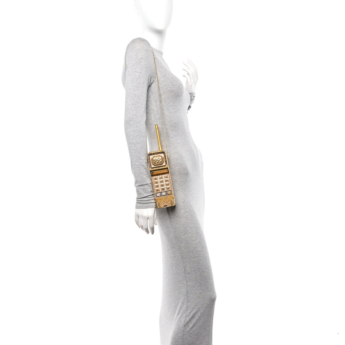 Austrian Crystal Call Me Brick Phone Minaudiere Clutch Multicolor Gold