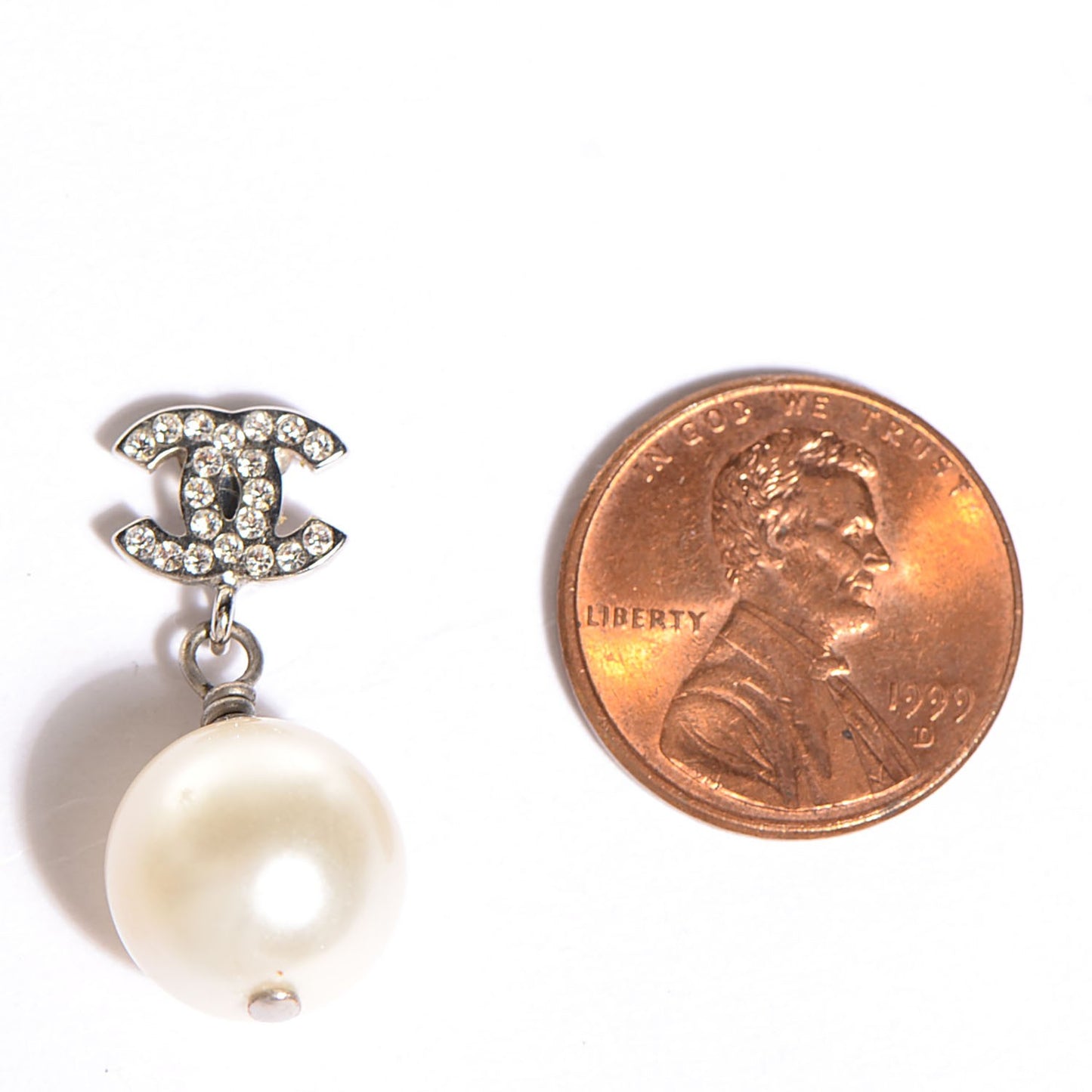 Crystal Pearl CC Drop Earrings Silver