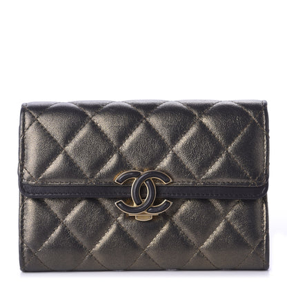 Chanel Metallic Calfskin Quilted Medium CC Chic Flap Wallet Dark Gold Grey 1 of 10