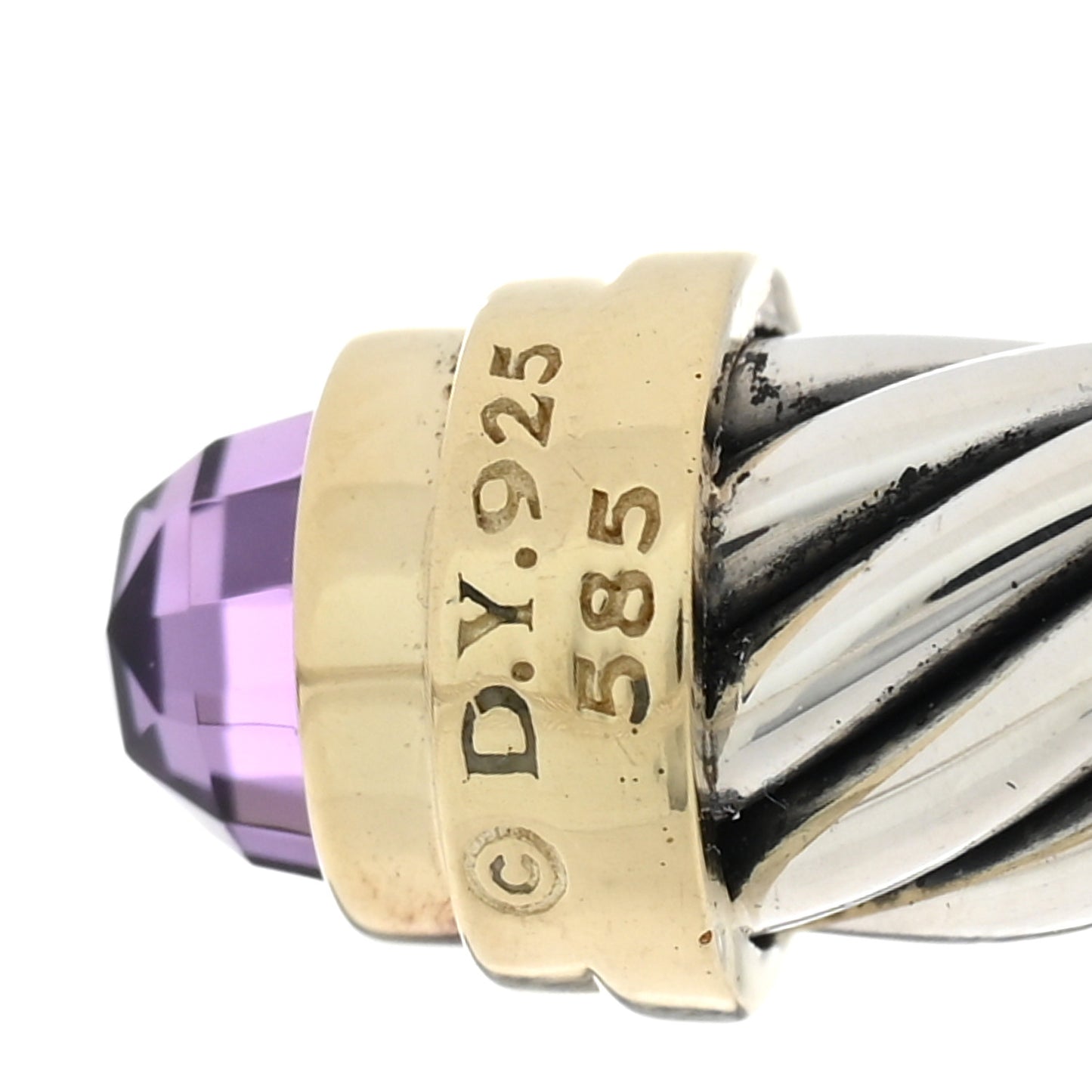 Sterling Silver 14K Yellow Gold Amethyst 5mm Cable Classics Petite Color Bracelet