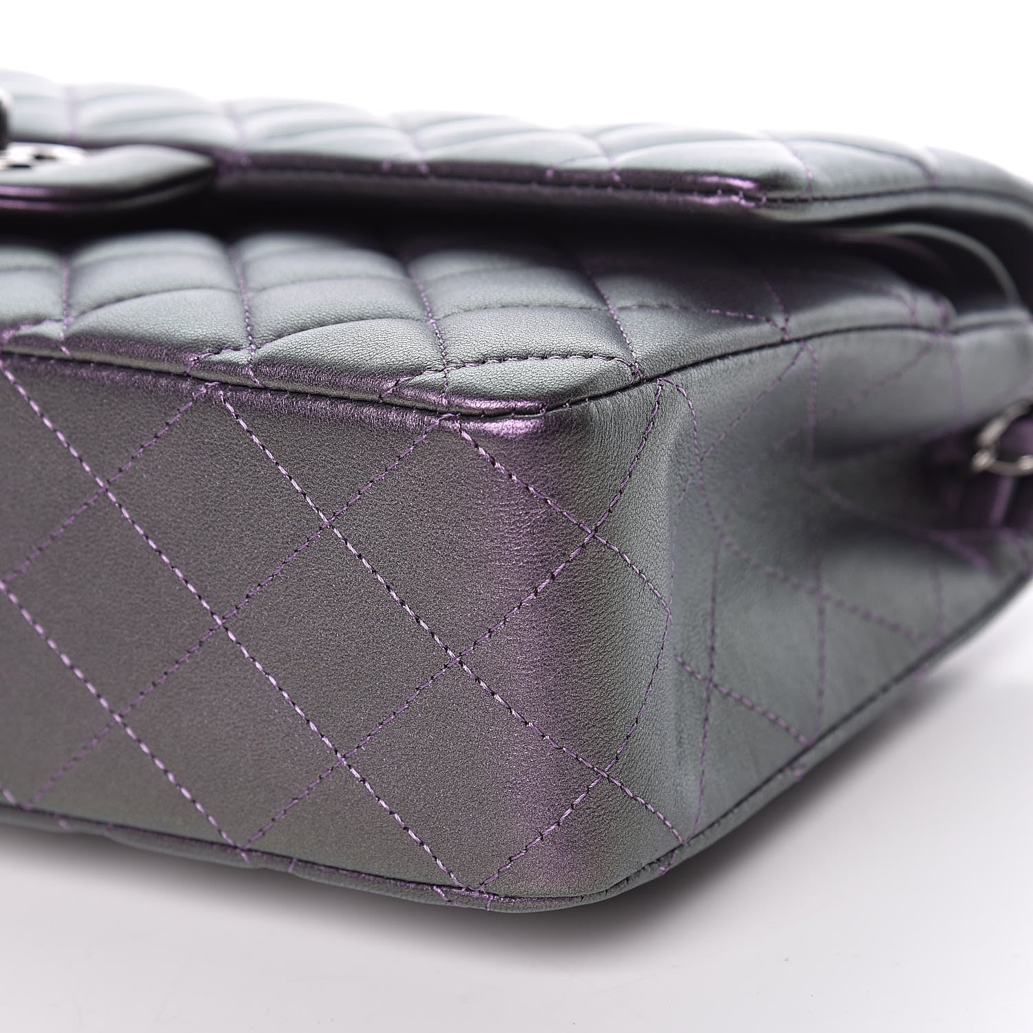 Chanel Iridescent Lambskin Quilted Medium Double Flap Dark Purple 7 of 16