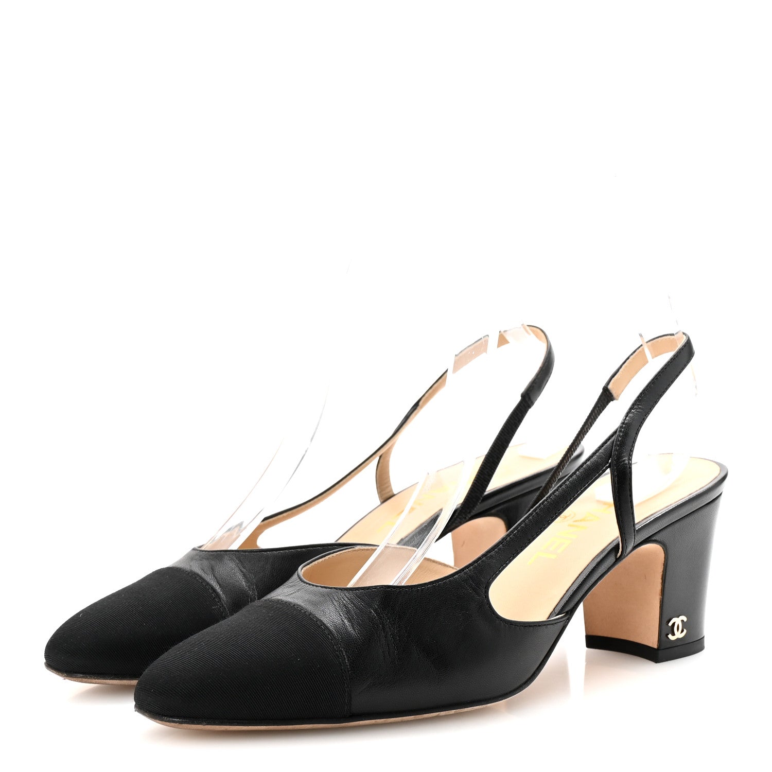 Chanel Goatskin Grosgrain Cap Toe CC Slingback Pumps 38 Black 4 of 10