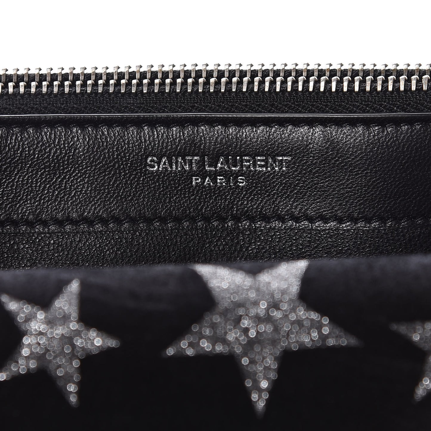 Suede Star Print Monogram Tassel Chain Wallet Black Silver