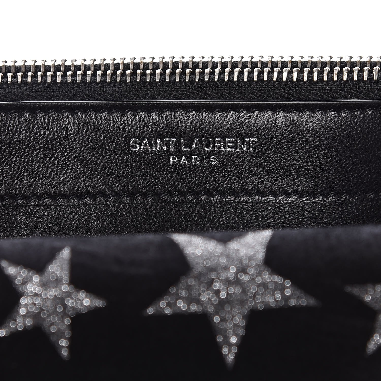 Saint Laurent Suede Star Print Monogram Tassel Chain Wallet Black Silver 8 of 10