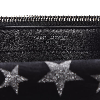 Saint Laurent Suede Star Print Monogram Tassel Chain Wallet Black Silver 8 of 10