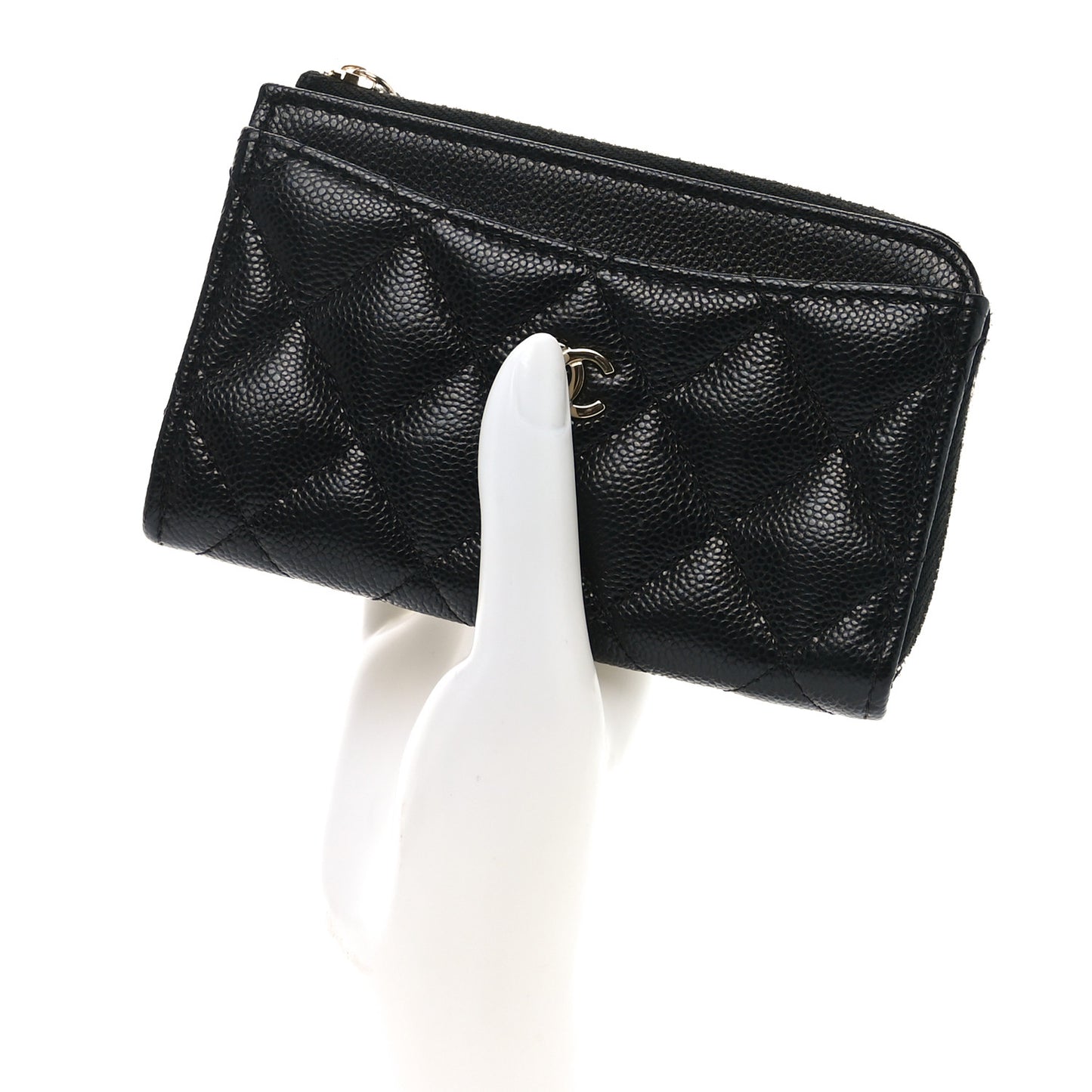 Caviar Quilted CC Zip Around Card Holder Black