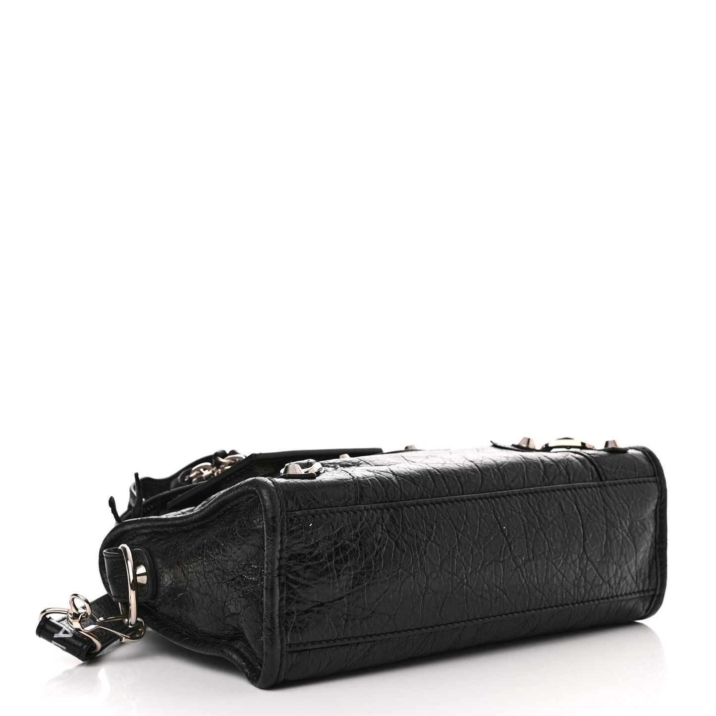 Agneau Classic Silver Hardware Mini City Logo Strap Black White