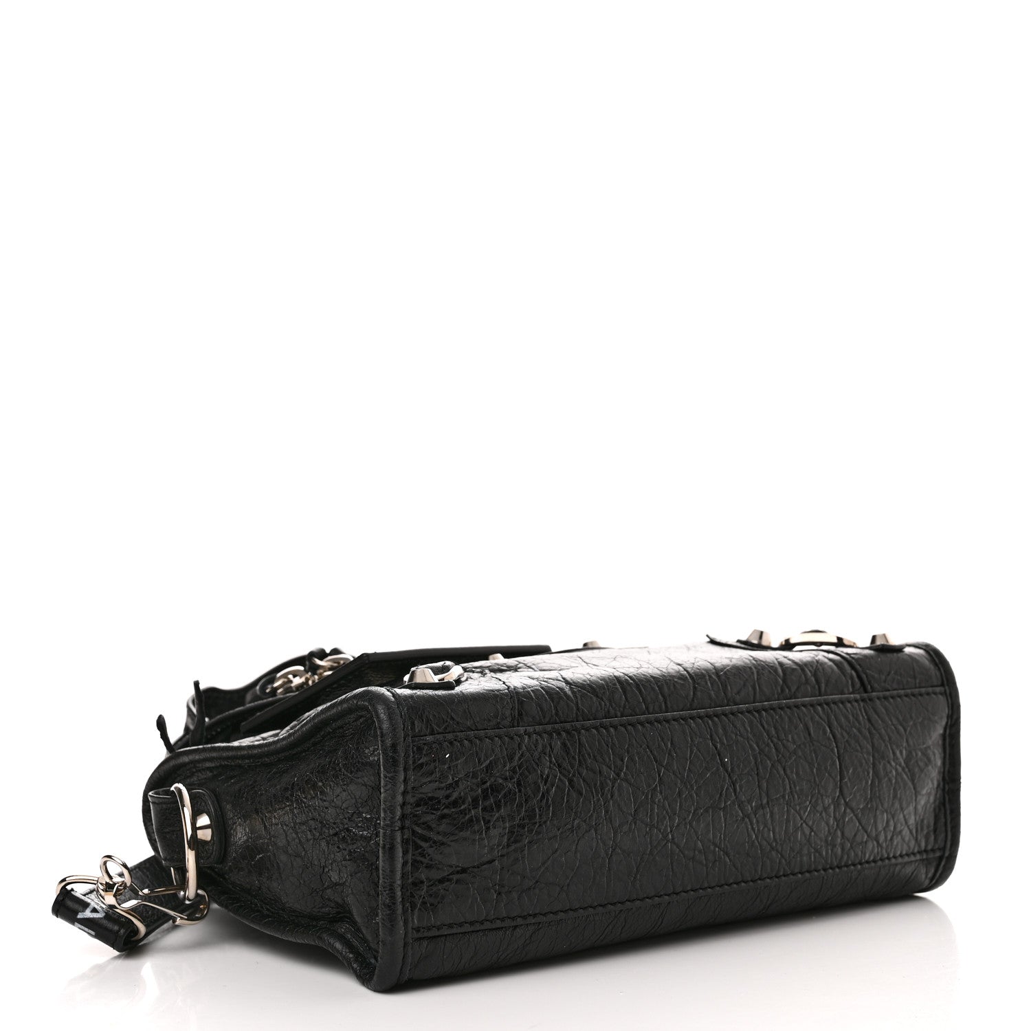 Balenciaga Agneau Classic Silver Hardware Mini City Logo Strap Black White 4 of 10