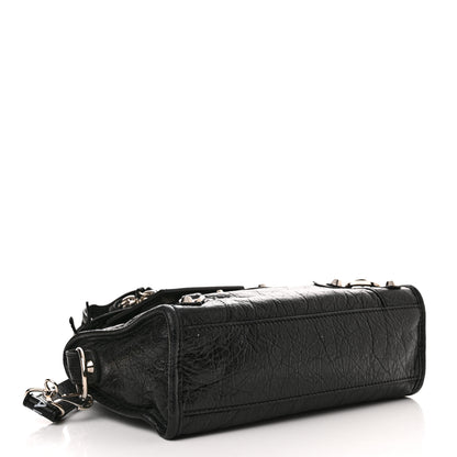 Balenciaga Agneau Classic Silver Hardware Mini City Logo Strap Black White 4 of 10