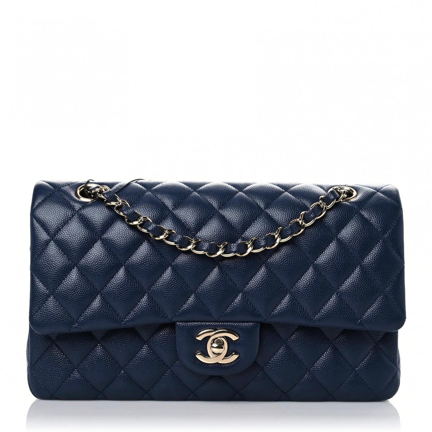Caviar Quilted Medium Double Flap Navy