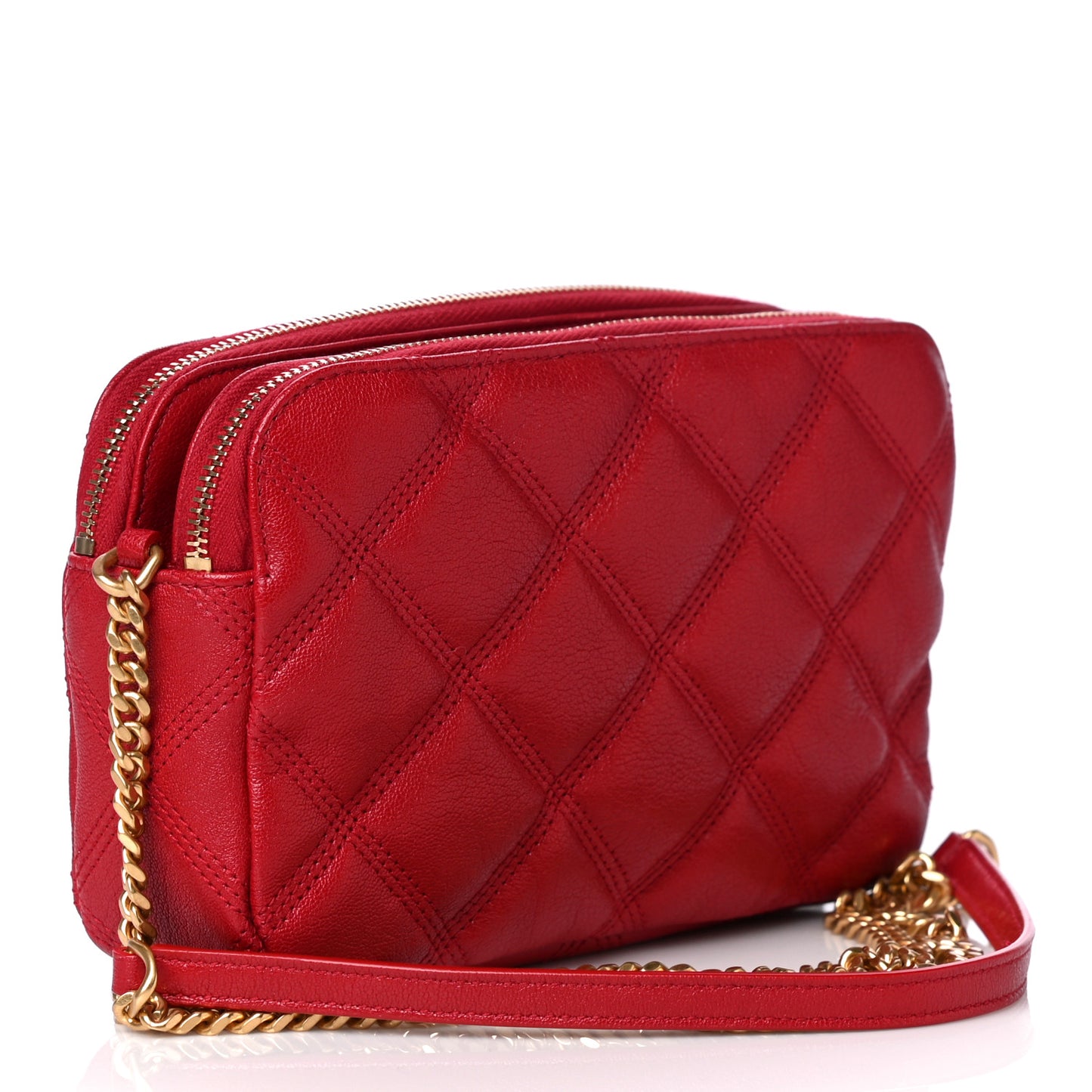 Grained Lambskin Quilted Mini Becky Double Zip Bag Rouge Eros