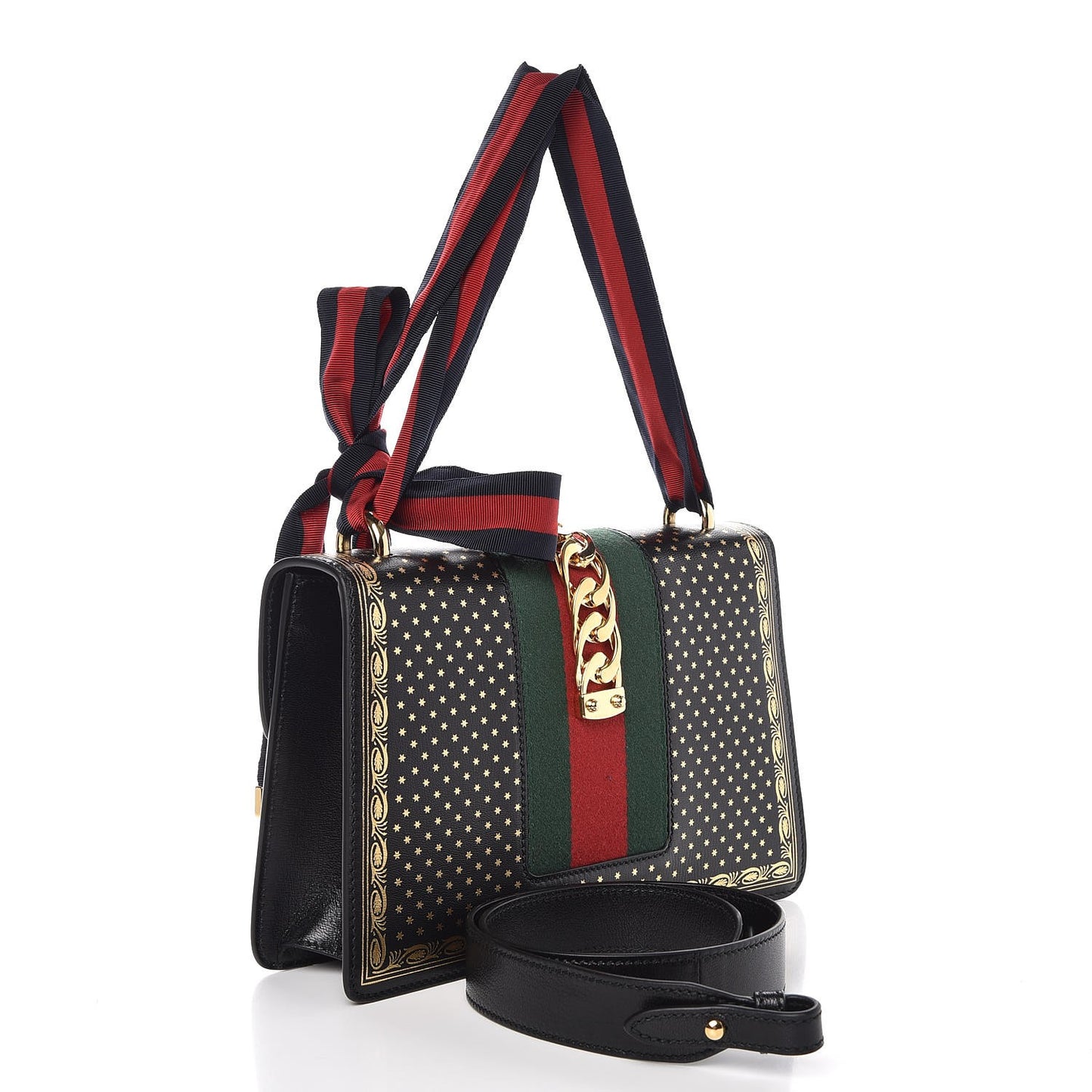 Calfskin Star Printed Small Sylvie Shoulder Bag Gold Black