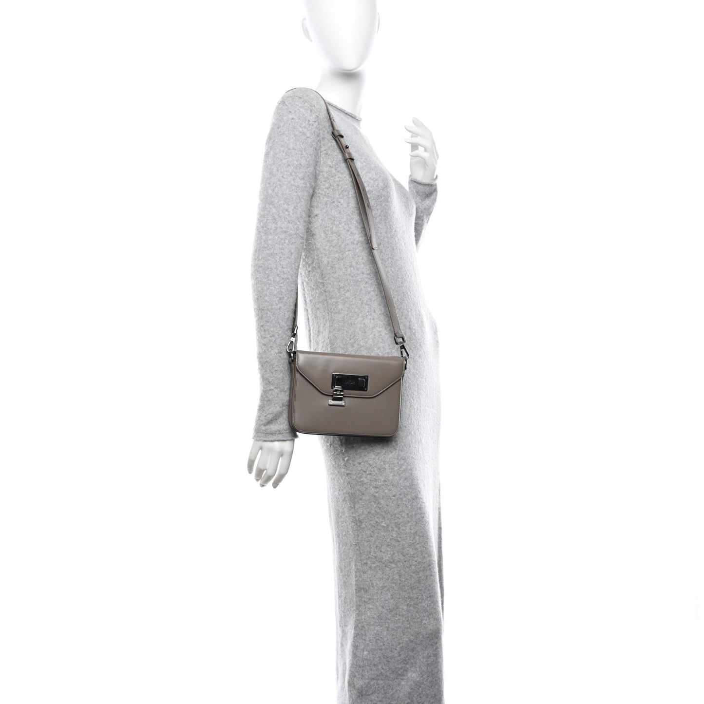 Smooth Calfskin Lock Messenger Bag Beige