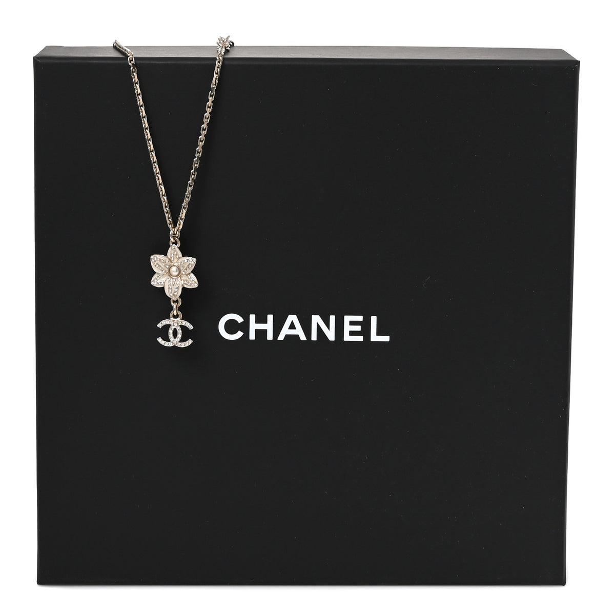 Enamel Crystal CC Camellia Flower Necklace Gold White