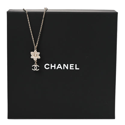 Chanel Enamel Crystal CC Camellia Flower Necklace Gold White 5 of 5