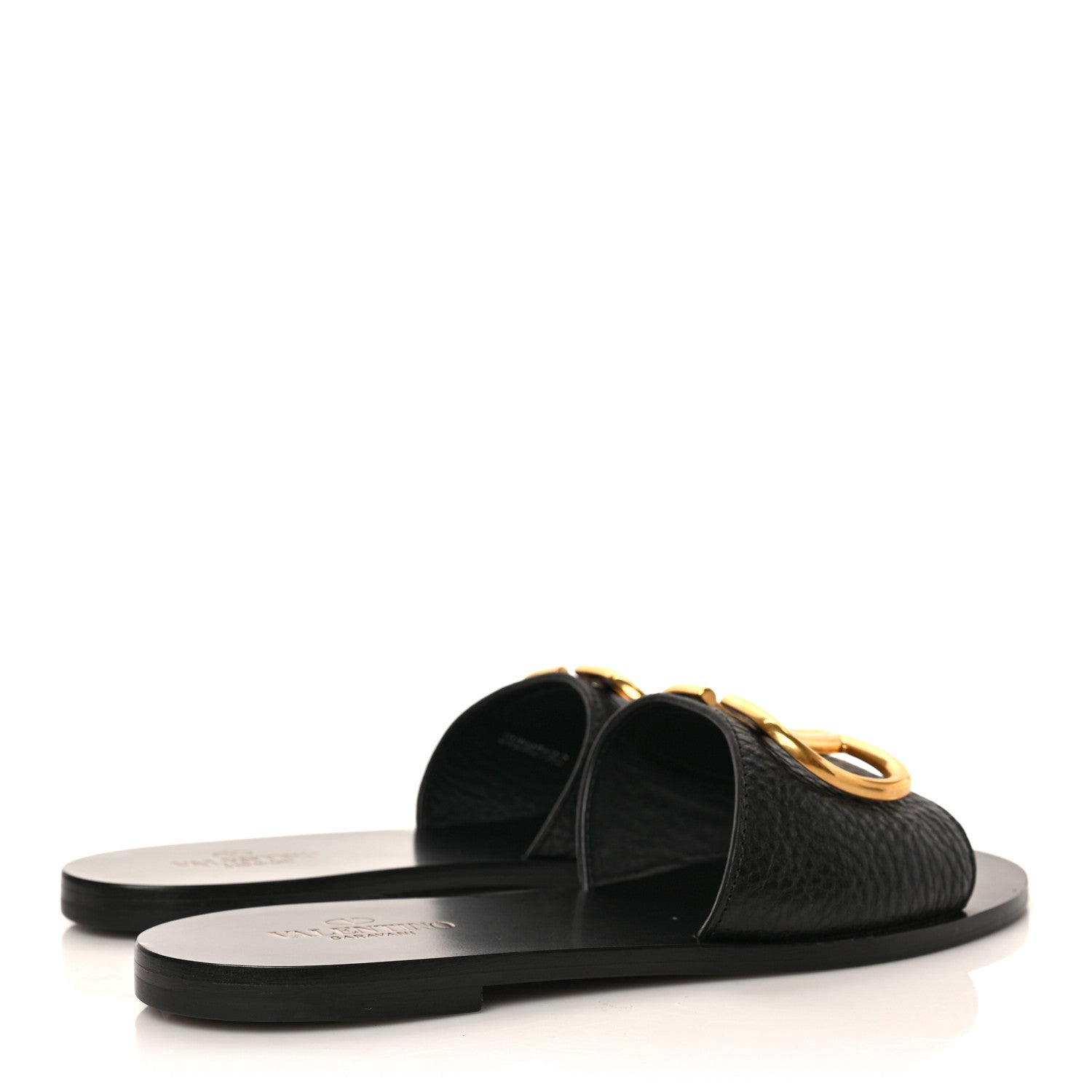 Valentino Garavani Grainy Cowhide Vlogo Flat Slide Sandals 37 Black 4 of 9
