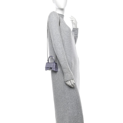 Balenciaga Metallic Calfskin Crocodile Embossed Hourglass Top Handle Bag Mini with Chain Lilac 2 of 11