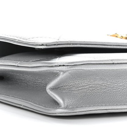 Chanel Metallic Lambskin Quilted Chanel 19 Wallet On Chain WOC Silver 10 of 12