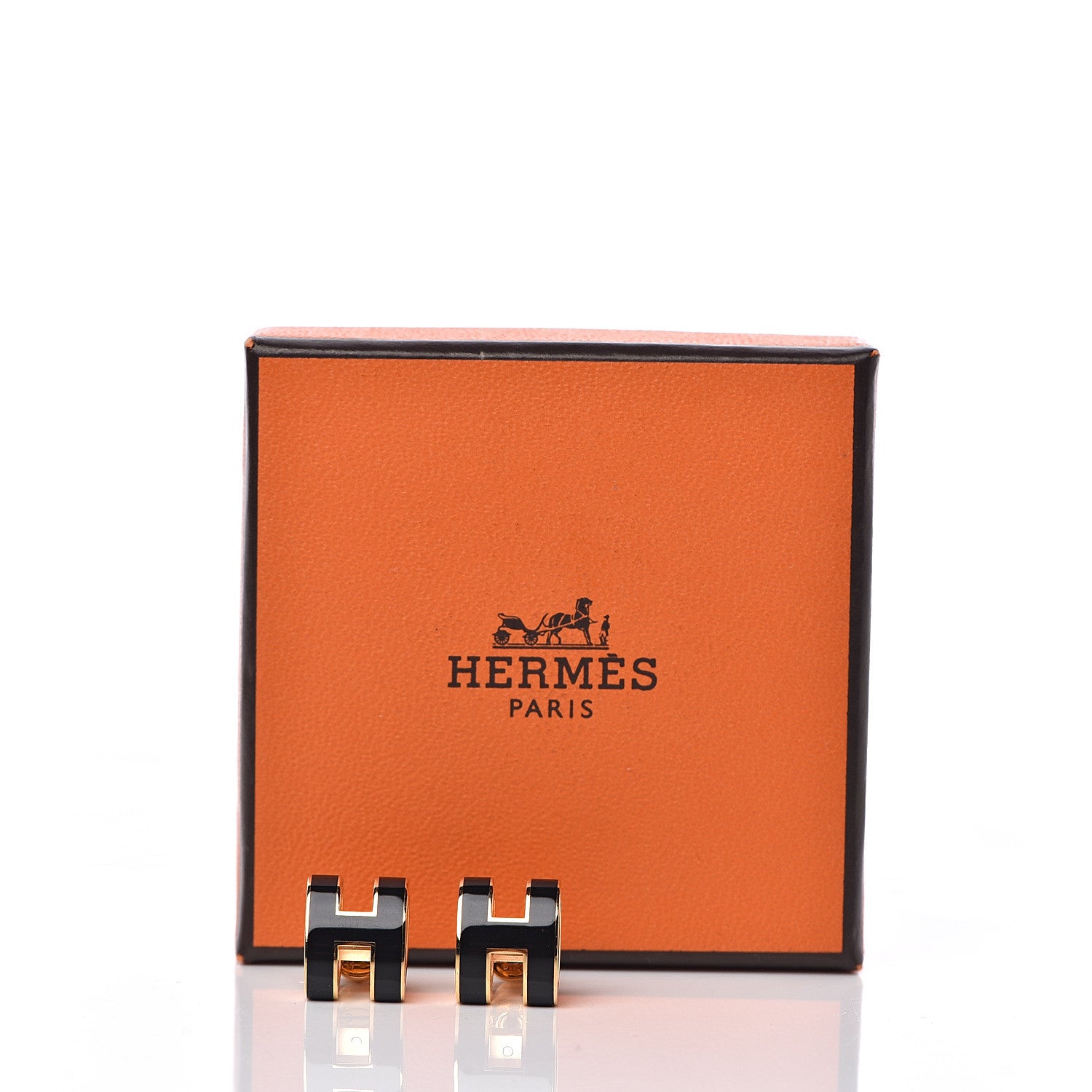 Hermes Gold Lacquered Pop H Earrings Black 5 of 5