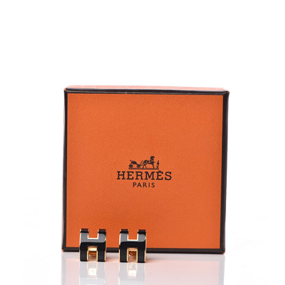 Hermes Gold Lacquered Pop H Earrings Black 5 of 5
