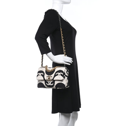 Chanel Fabric Printed Medium Chanel 19 Flap Black Ecru 2 of 10