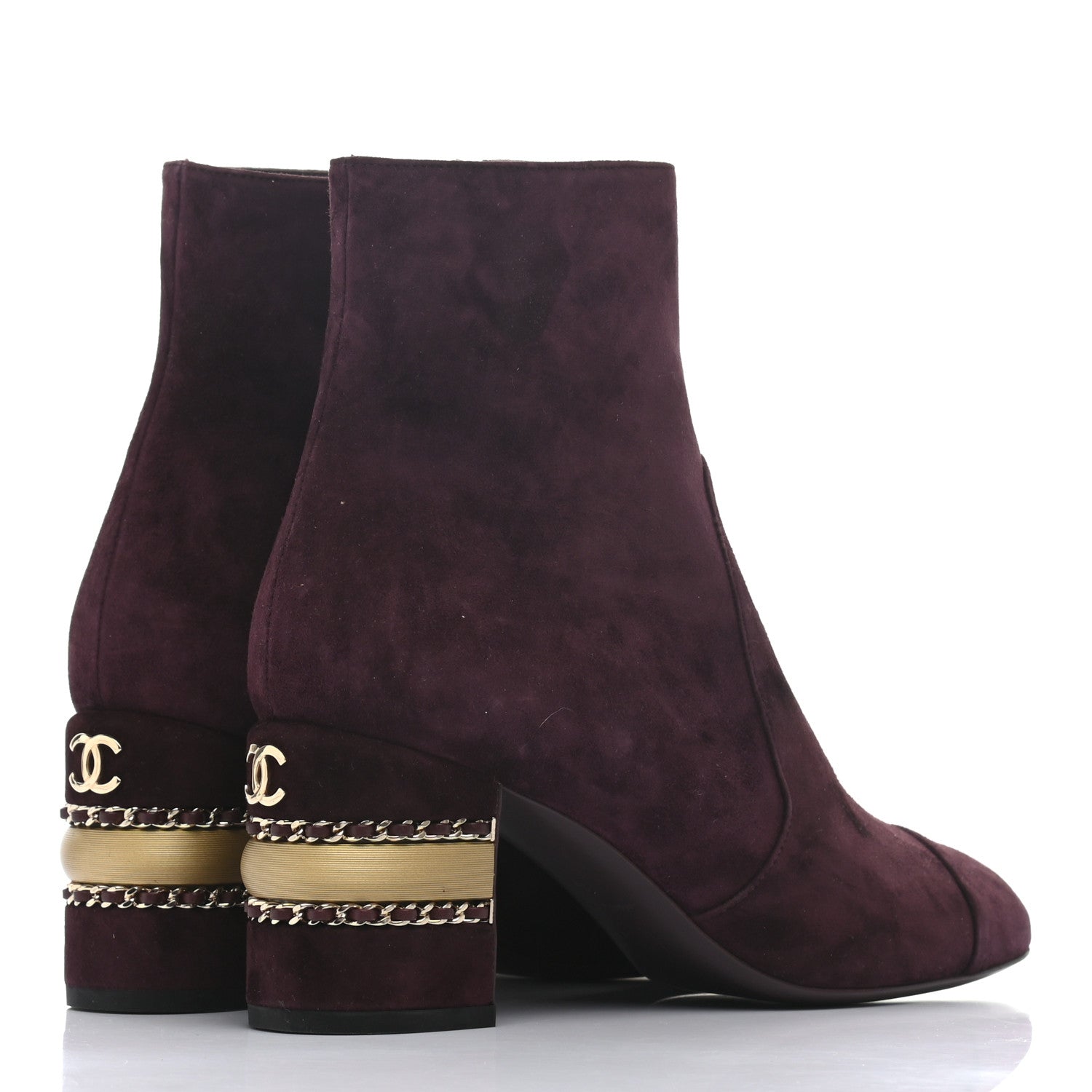 Chanel Suede Calfskin Chain Boots 38 Burgundy 4 of 7