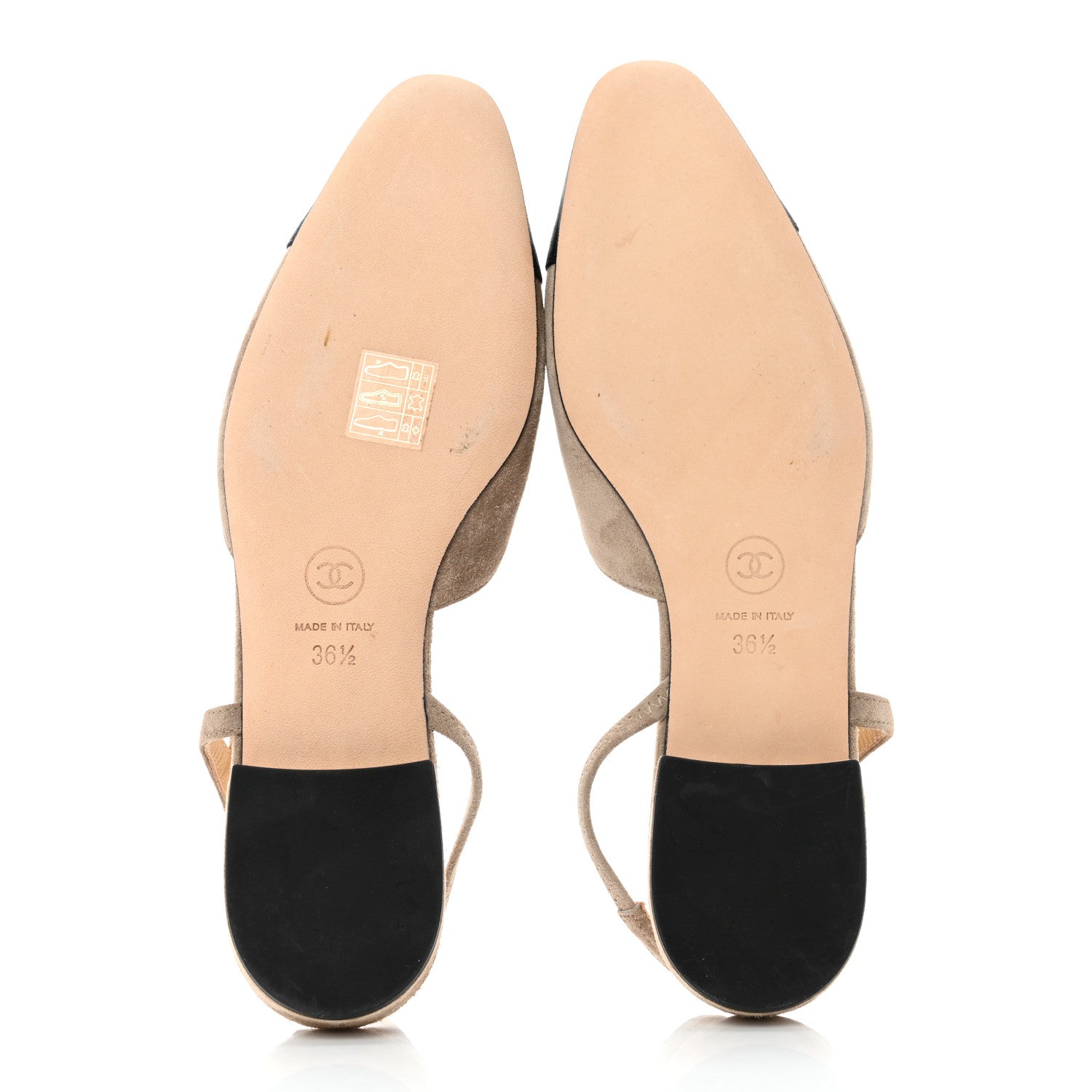 Chanel Suede Satin Cap Toe CC Slingback Sandals 36.5 Beige Black 5 of 9