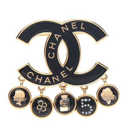 Chanel Enamel Pearl CC Charms Brooch Black Gold 1 of 3