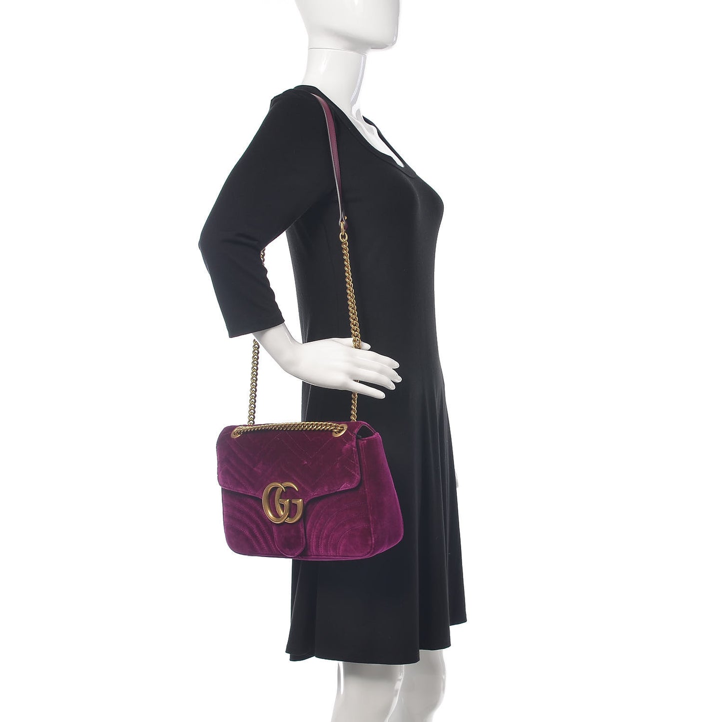 Velvet Matelasse Medium GG Marmont Shoulder Bag Fuchsia Violet Cyclamen