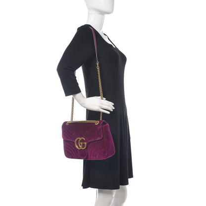 Gucci Velvet Matelasse Medium GG Marmont Shoulder Bag Fuchsia Violet Cyclamen 2 of 11