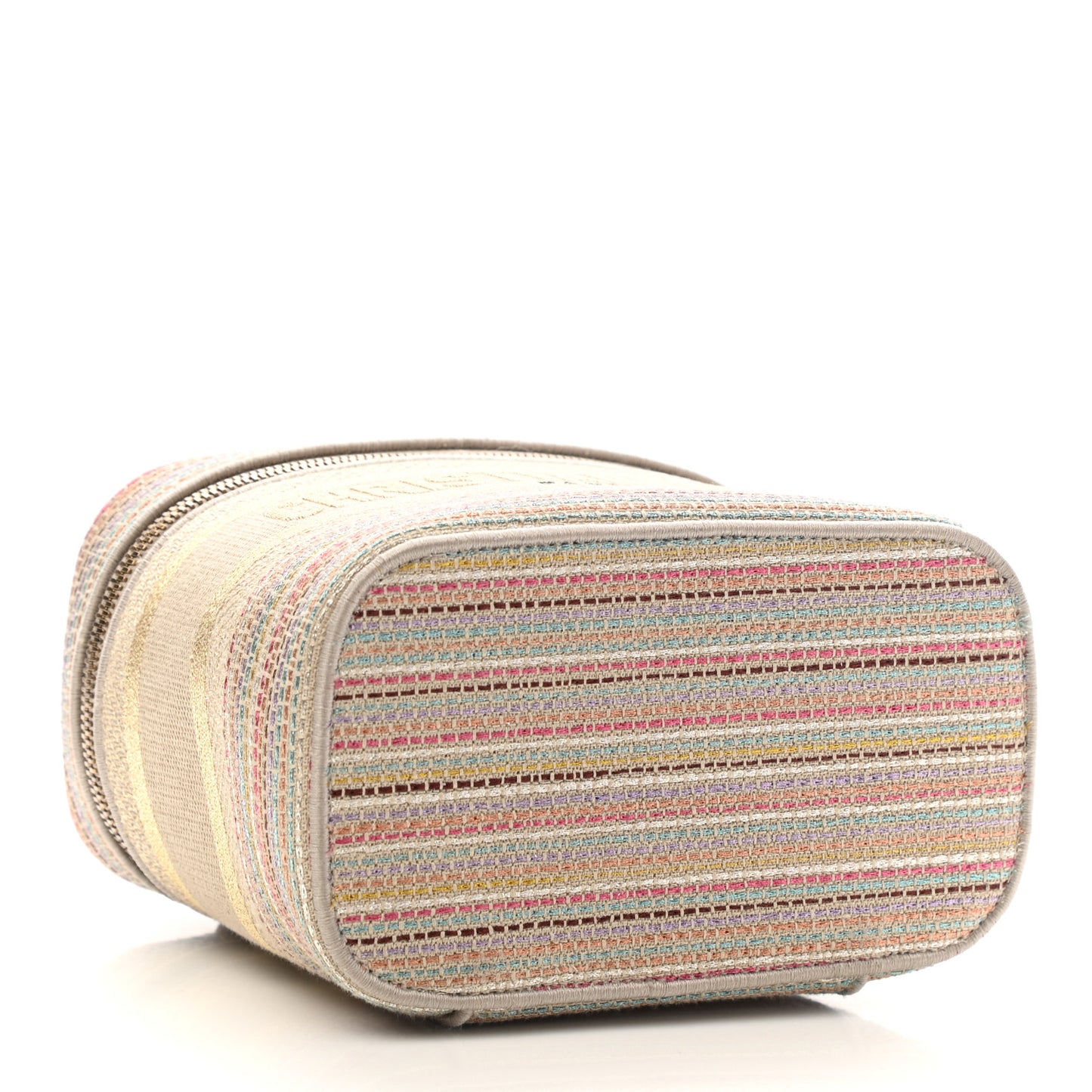 Canvas Embroidered Stripes Diortravel Vanity Case Multicolor