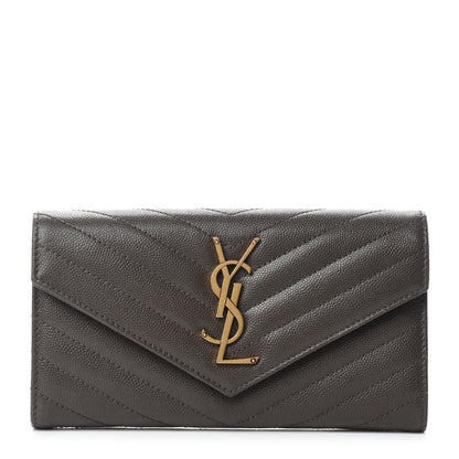 Saint Laurent Grain De Poudre Matelasse Chevron Monogram Flap Wallet Fog 1 of 7