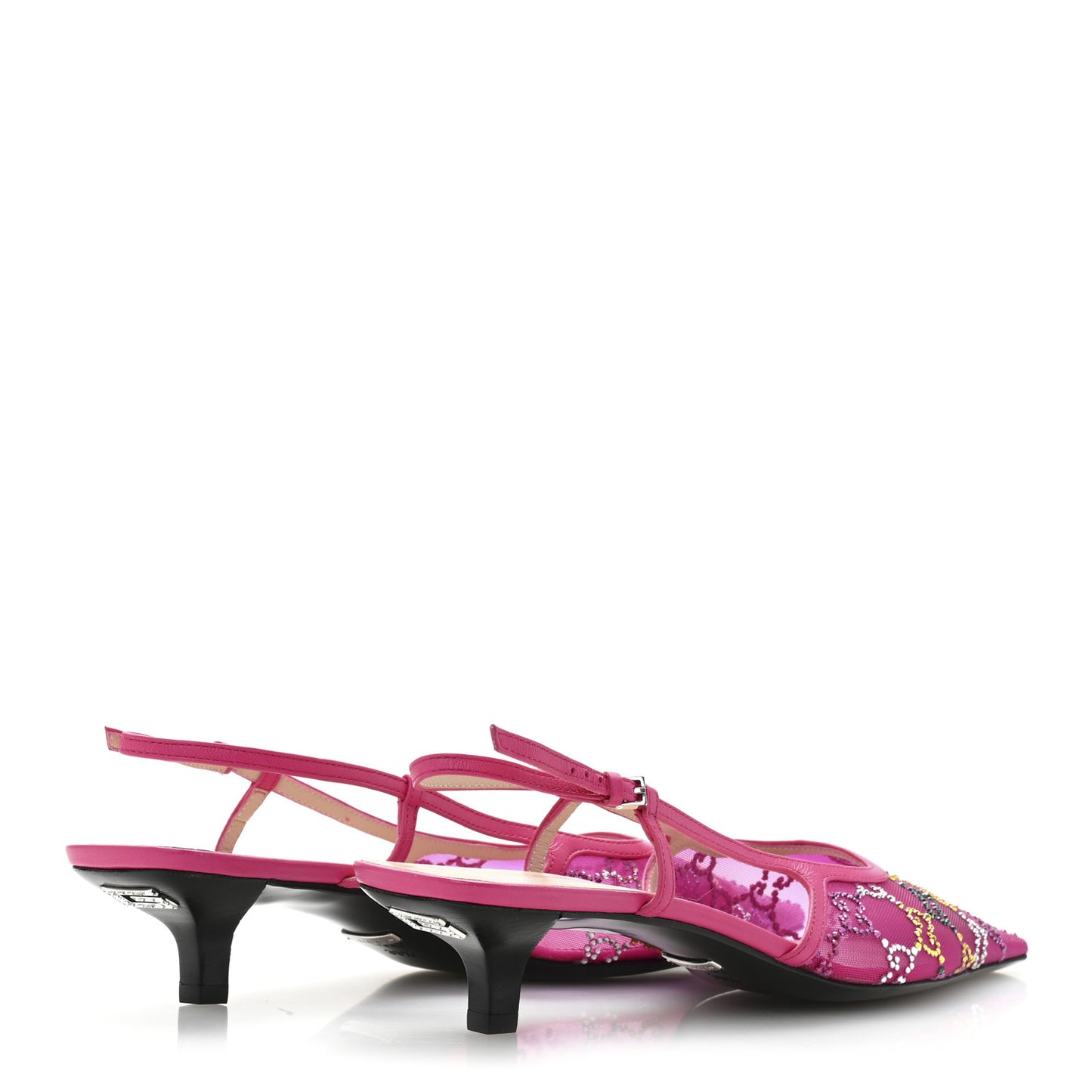 Tela Retino Nappa Charlotte Crystal GG Monogram Square G 35mm Slingback Pumps 39.5 Bright Bouganville Fairy Fucsia