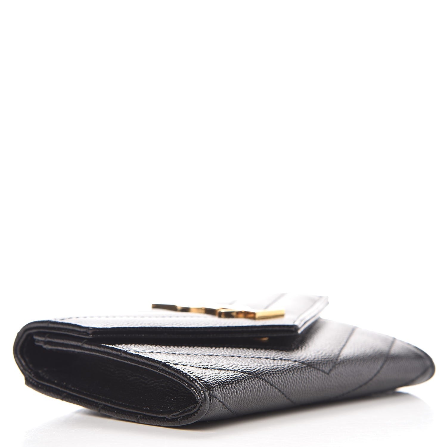 Saint Laurent Grain De Poudre Matelasse Chevron Small Monogram Envelope Wallet Black 4 of 6