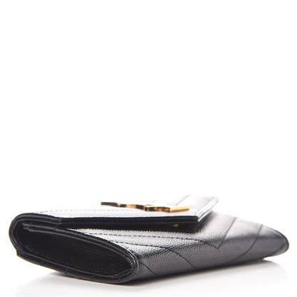Saint Laurent Grain De Poudre Matelasse Chevron Small Monogram Envelope Wallet Black 4 of 6