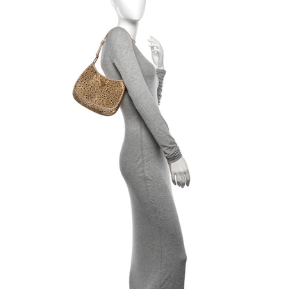 Prada Satin Crystal Cleo Adjustable Strap Shoulder Bag Platino 2 of 11