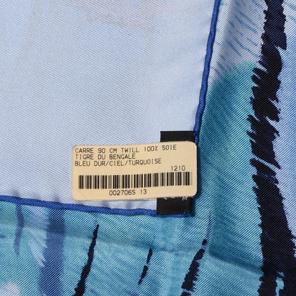 Hermes Silk Tigre du Bengale Scarf 90 Bleu Dur Ciel Turquoise Bleu 5 of 5