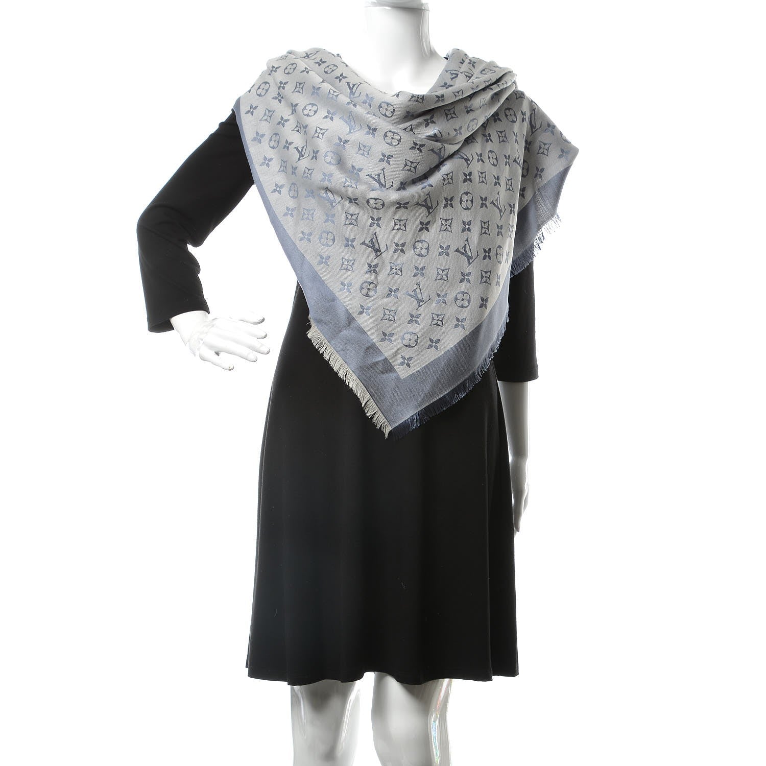 Louis Vuitton Silk Wool Monogram Denim Shawl Blue Clair 2 of 5