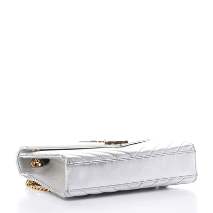 Saint Laurent Metallic Calfskin Matelasse Medium Monogram Satchel Silver 4 of 9