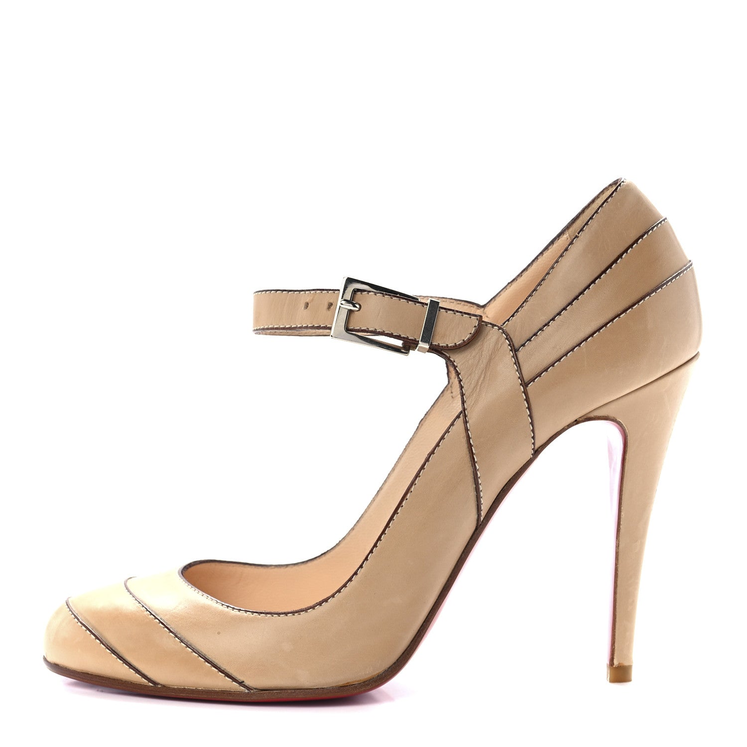 Christian Louboutin Calfskin 100 Mary Jane Pumps 39.5 Nude 1 of 8