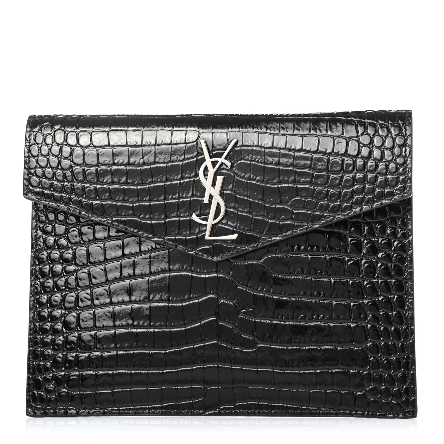 Calfskin Crocodile Embossed Monogram Uptown Baby Pouch Black