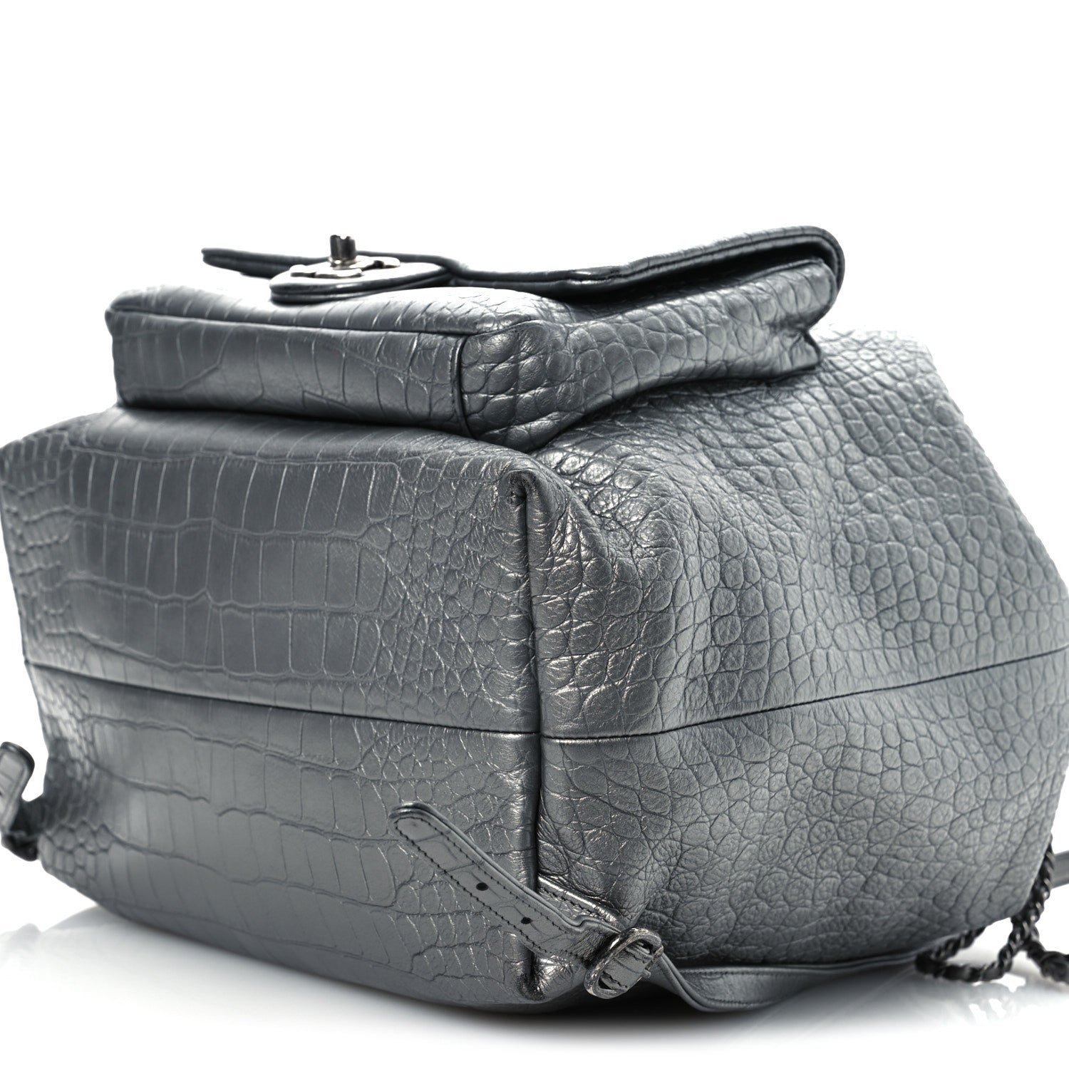 Chanel Metallic Calfskin Crocodile Embossed Large Backpack Silver 9 of 16