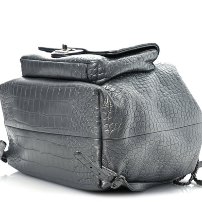 Chanel Metallic Calfskin Crocodile Embossed Large Backpack Silver 9 of 16