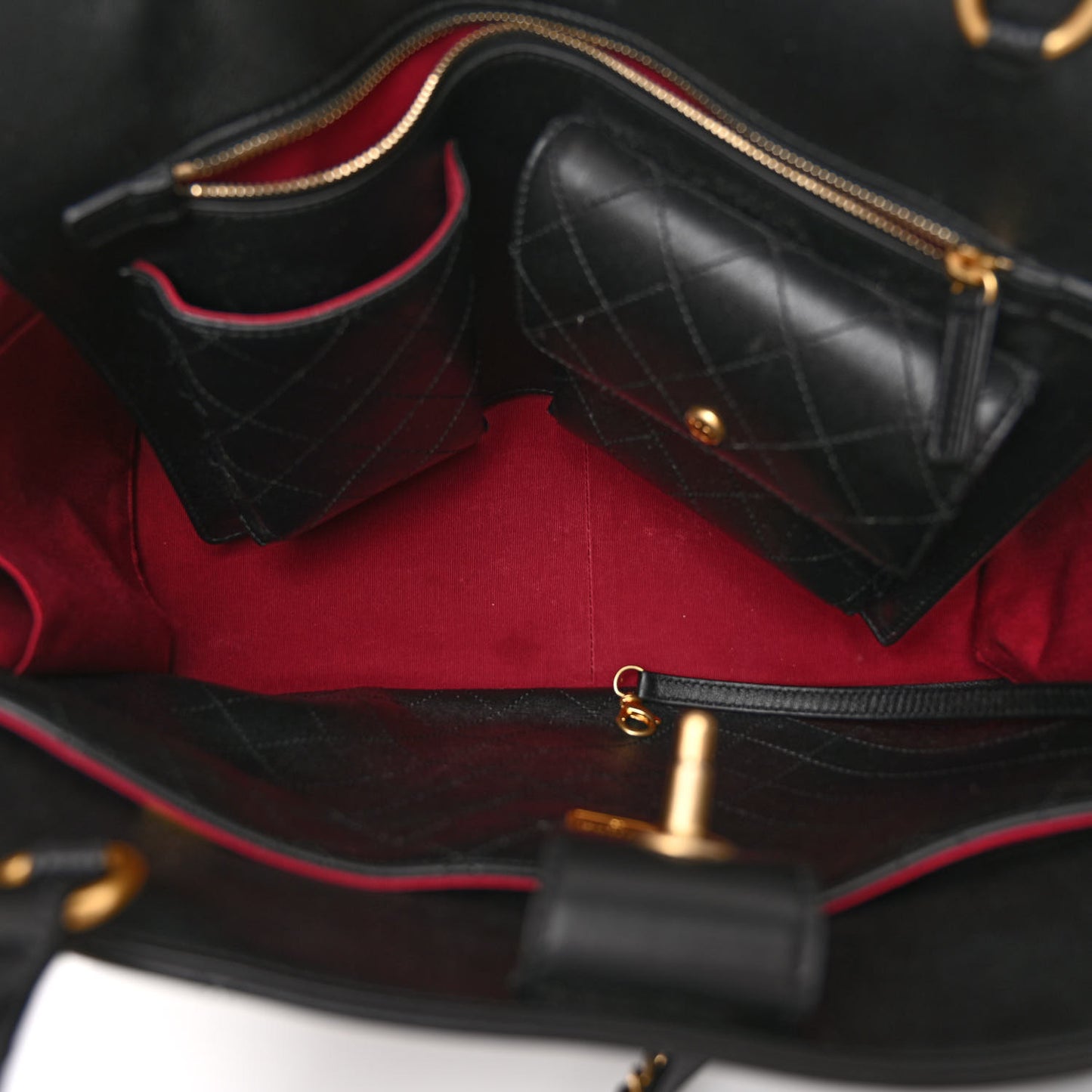 Calfskin Quilted Chain Shopping Tote Black Black