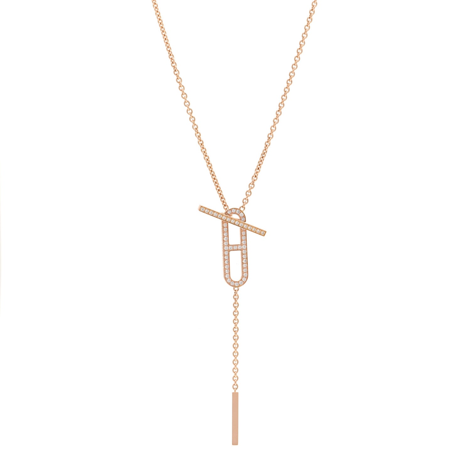 Hermes 18K Rose Gold Diamond PM Ever Chaine D'Ancre Necklace SH 1 of 5