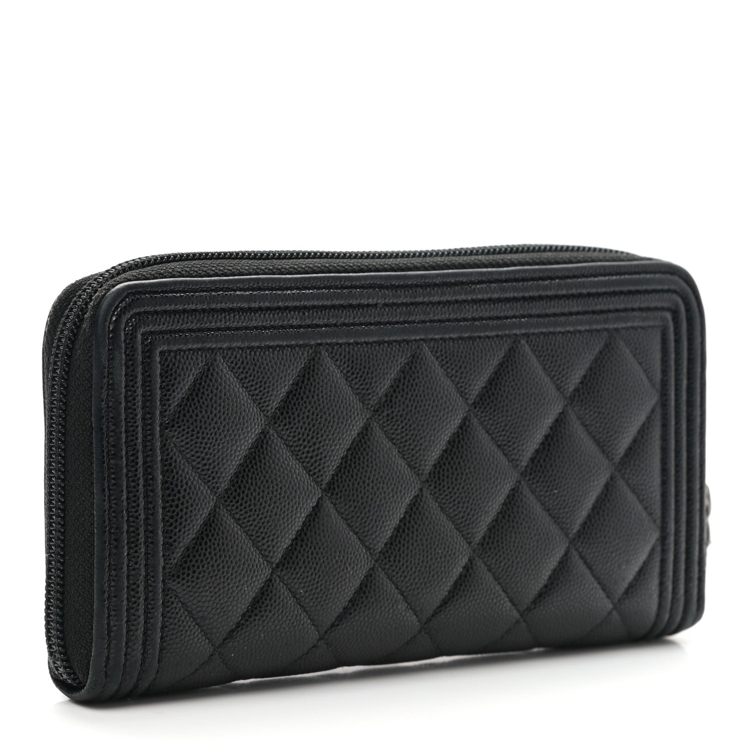 Chanel Caviar Quilted Boy Long Zip Around Wallet Black 3 of 9